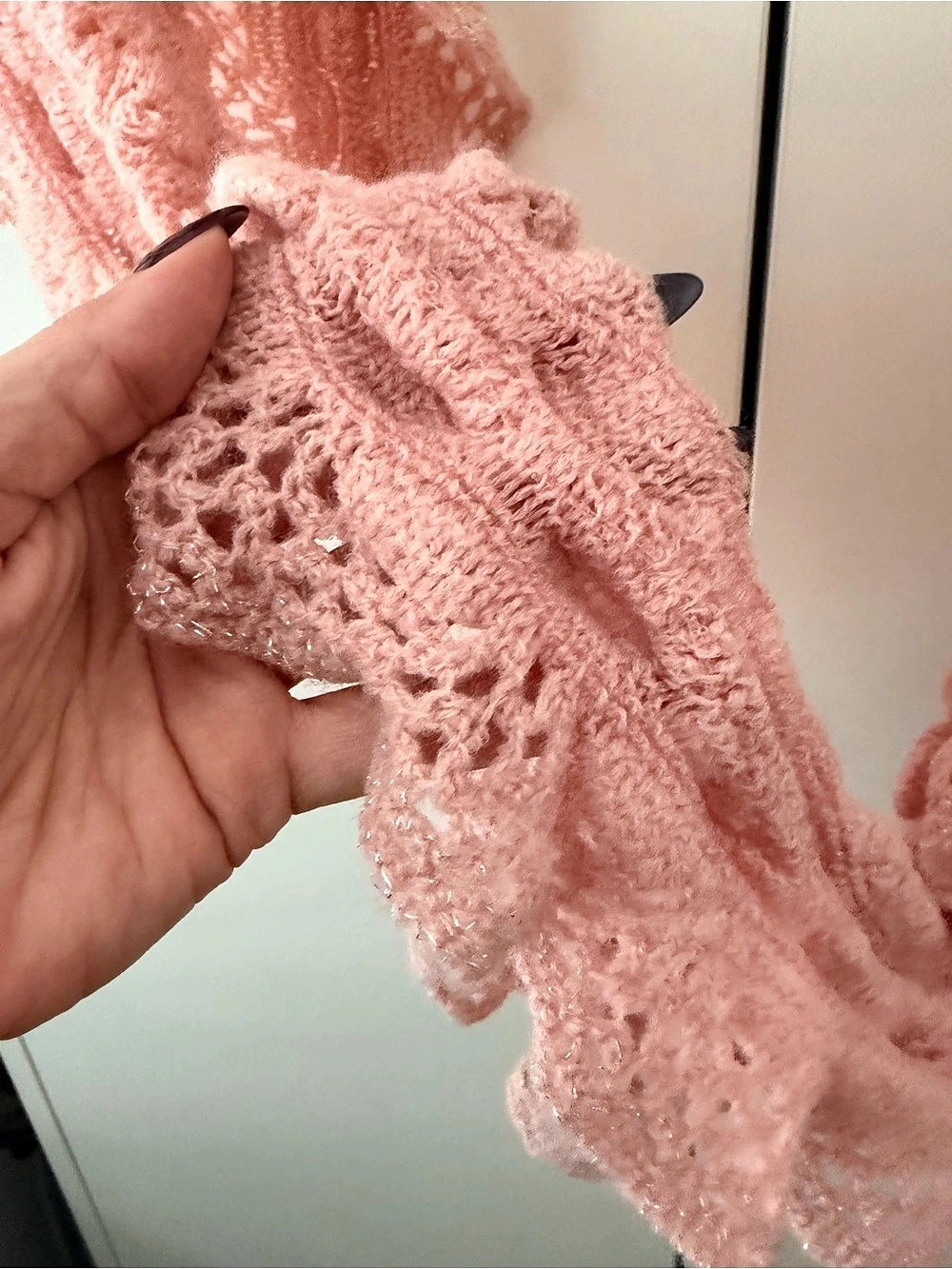 Pink Ruffled Knit Scarf - Picture 2 of 6